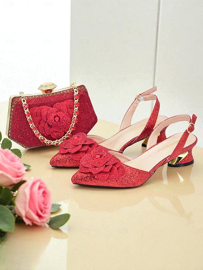 Evening Clutch Matching Glitter Slingback and Heels Women's