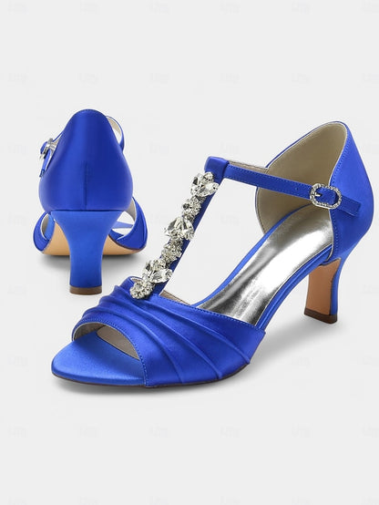 Open-Toe Bridal Satin White Detail Crystal Heels – with