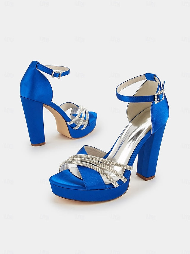 Satin Heel Purple with Straps Sandals Rhinestone High - Platform