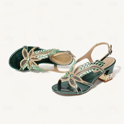 Women's Rhinestone Round Wedding Sandals Party Toe Shoes