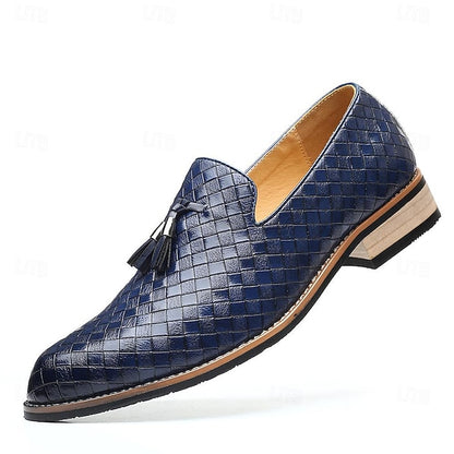 Tassel Men's Woven with Faux Leather Loafers Black Detail