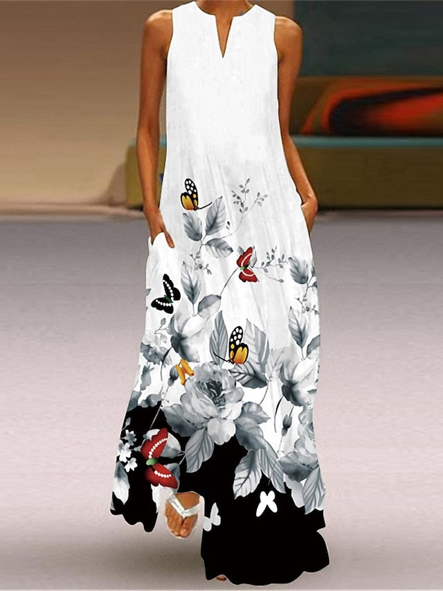 Women's Valentine Dress Tank Dress Floral Butterfly Pocket