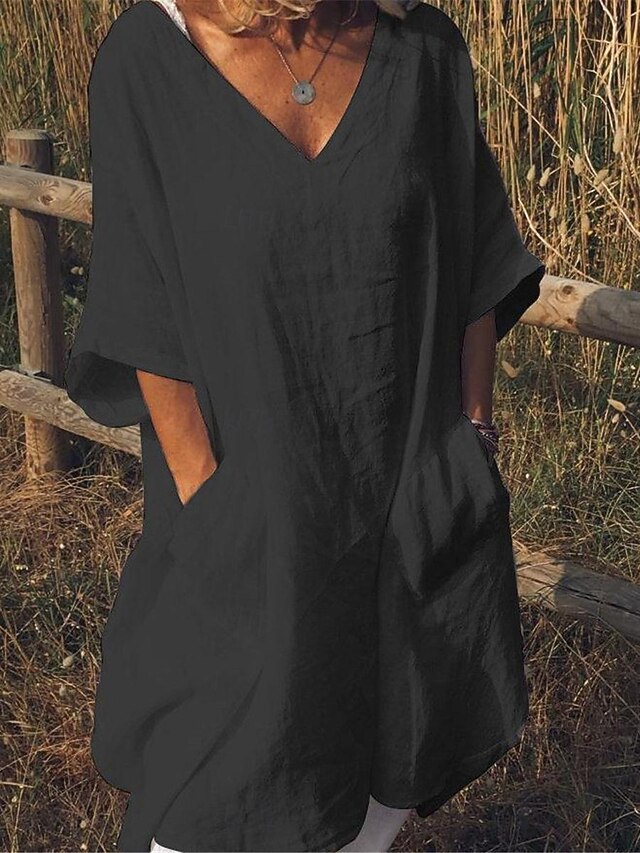 Women's Black White Red Summer Spring Midi Dress Faux