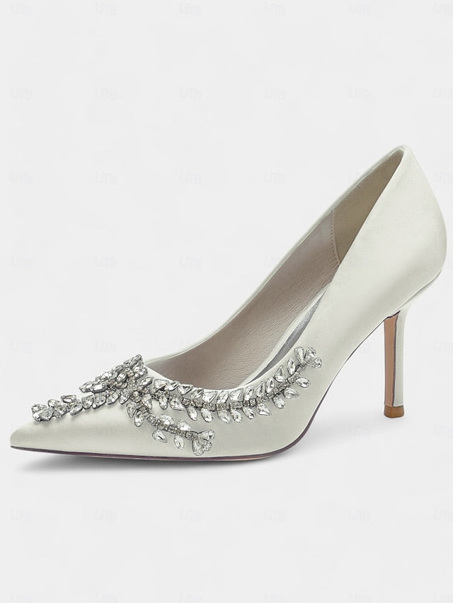 Rhinestone-Embellished Women's Satin – Stiletto Heels
