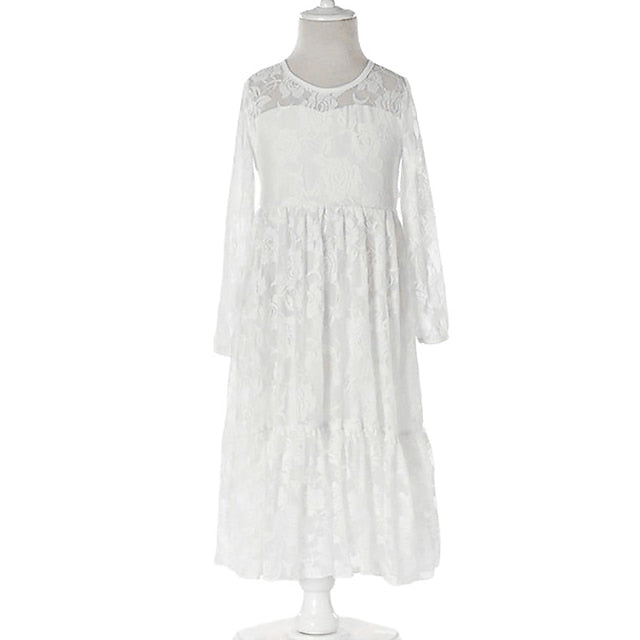 Long Girls' Solid Colored Girl Kids Dress Flower