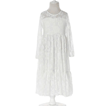 Long Girls' Solid Colored Girl Kids Dress Flower