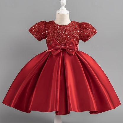 Sleeve Toddler Wedding Girls' Sequin Dress Party Short