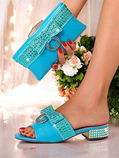 Flat Bow with Sandals Matching – Rhinestone Gold Clutch