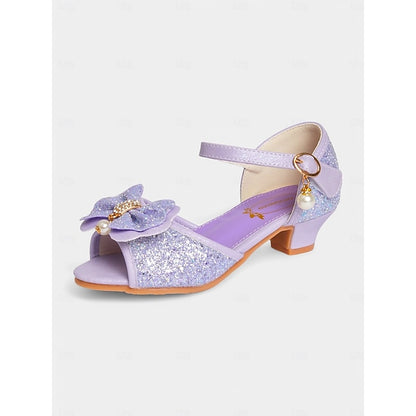 Girls' with Bow Sandals Pearl Accent Glitter Purple