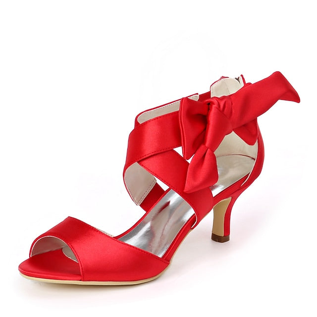 Women's Bowknot Wedding Heel Kitten Open Shoes Bridal