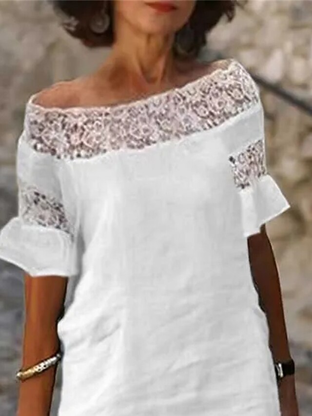 Women's White Summer Spring Midi Dress 100% Cotton Casual