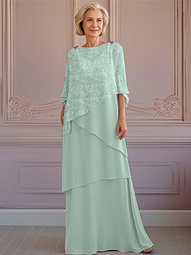 Jewel Elegant the Bride Lace of Mother A-Line Vintage Dress Tier