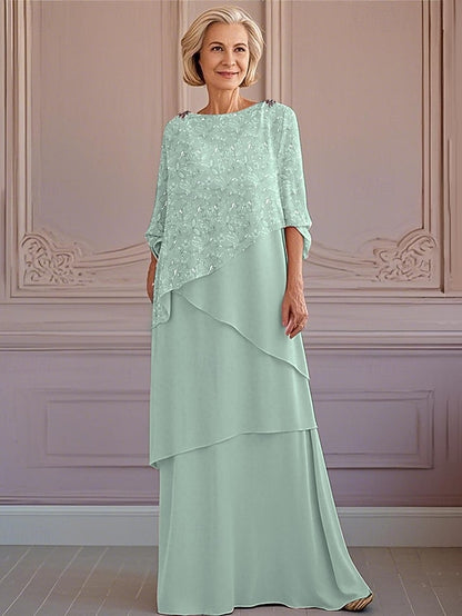 Jewel Elegant the Bride Lace of Mother A-Line Vintage Dress Tier