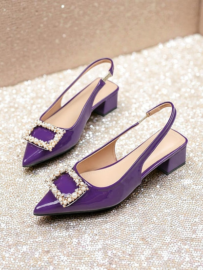Slingback Women's Leather Patent - Pumps Purple Toe Pointed