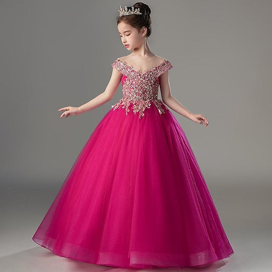 Kids Girls' Sleeve Color Solid Dress Party Short