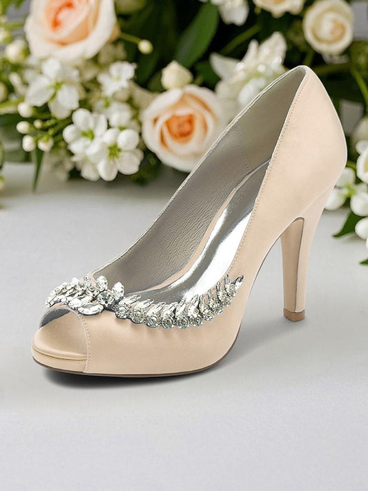 with Crystal Blue Embellishment Luxury Satin Peep-Toe Heels –