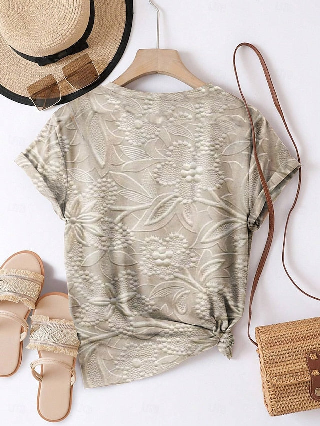 Women's T Shirt 3D Print Floral Casual Short Sleeve Round
