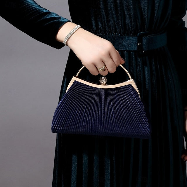 Evening Blue Clutch Women's Pleated Navy – Velvet Elegant
