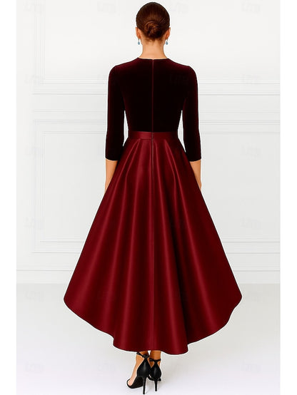 Elegant Dress Vintage Bride Mother Black the A-Line of Burgundy