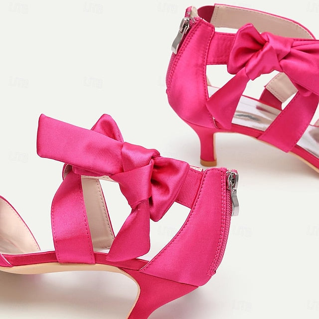 Women's Bowknot Wedding Heel Kitten Open Shoes Bridal