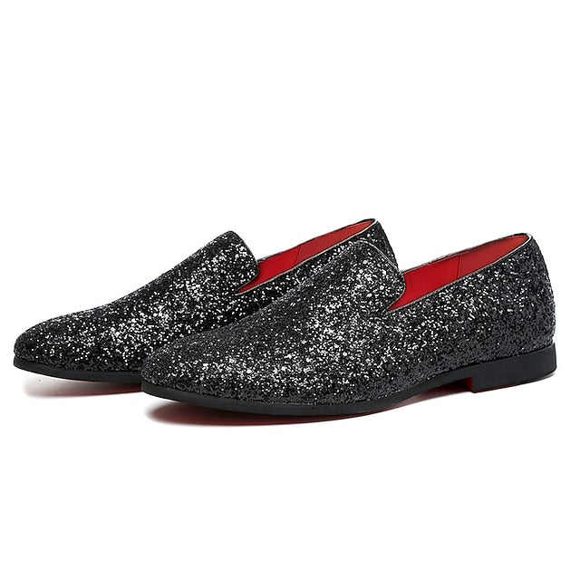and Men's with Design Glitter Silver Slip-On Loafers