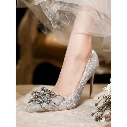 for Women Sparkling High – Silver Heels Wedding Shoes Glitter