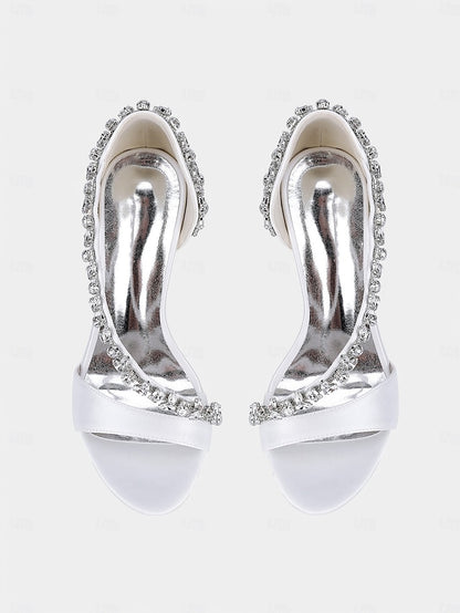 Crystal Heels T-Strap Women's Champagne – with Satin High