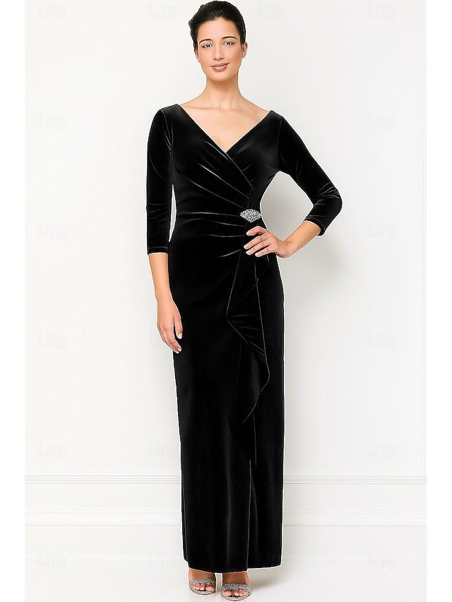 of Bride Mother Elegant Dress Column / the Neck V Vintage Sheath