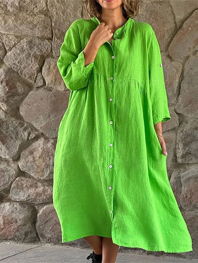 Women's Black White Green Summer Spring Midi Dress Faux