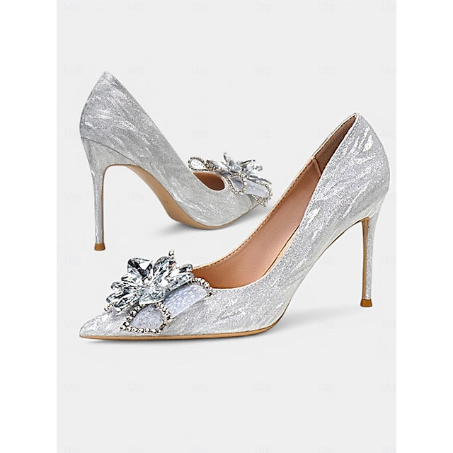 for Women Sparkling High – Silver Heels Wedding Shoes Glitter