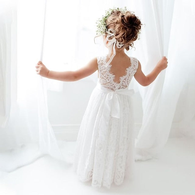 Solid Sleeveless Kids Dress Colored Girls' Party Wedding