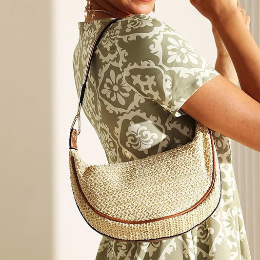 Straw Leather Women's Boho Crossbody Bag with Adjustable