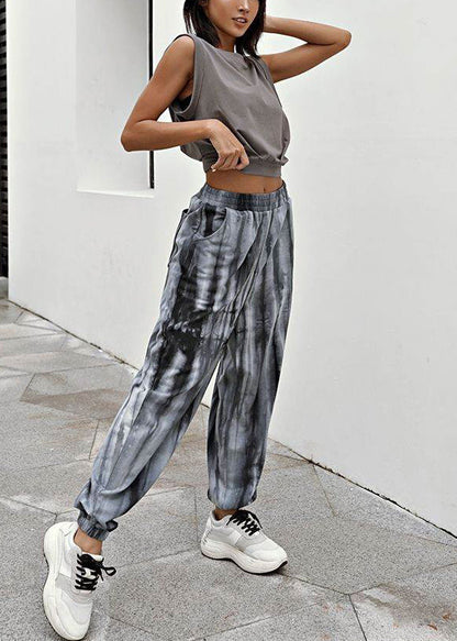 Kurzes, ärmelloses, bequemes, graues Baumwoll-Shirt-Top für Damen