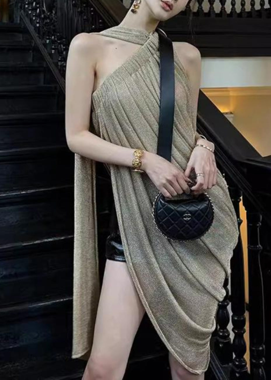 Asymmetrisches Tanktop mit Falten, ärmellos, neue offene Seite 