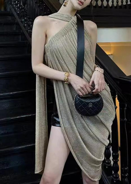 Asymmetrisches Tanktop mit Falten, ärmellos, neue offene Seite 