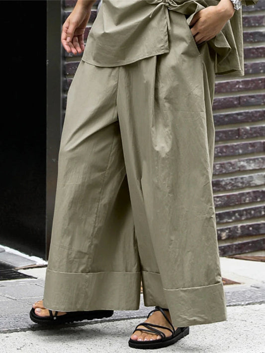 Pantalon kaki élastique à taille large et biologique 