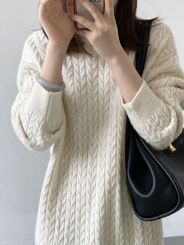 Casual Grey High-Neck Long Sleeve Twist Knit Dress AN1053