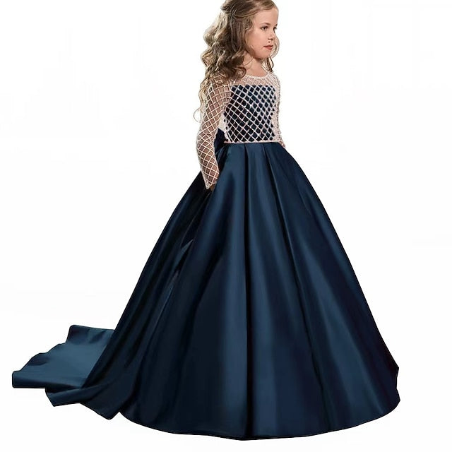 Color Girls' Party Long Girl Solid Kids Flower Dress