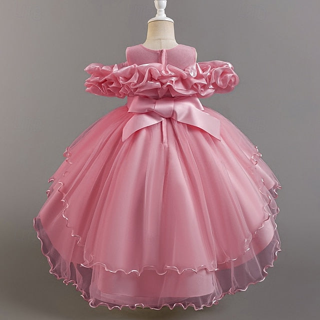 Dress Wedding Sleeve Girls' Kids Short Flower Floral Party