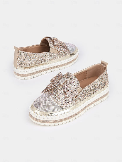 Rhinestone Sparkling Women Loafers Slip-On for – Glittery