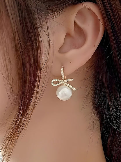 Christmas Rhinestone Pearl Bow Earrings and with Women's