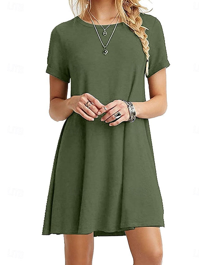 Women's Mini Dress T Shirt Dress Tee Dress Solid Color