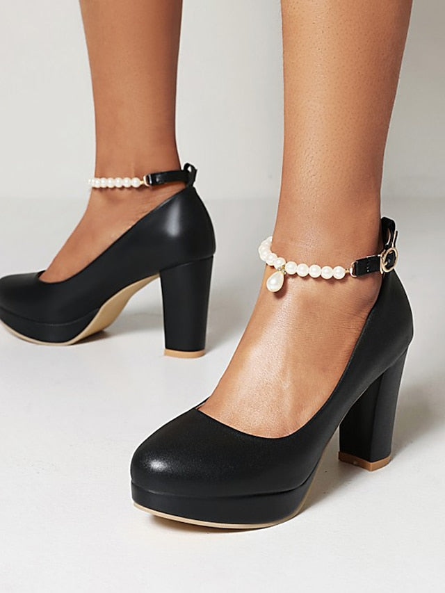 Heel Pumps Ankle with Strap – White High Pearl Women's