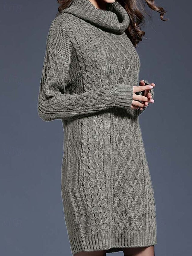 Women's Sweater Dress Casual Soft Pure Color Cable