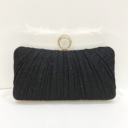 Rhinestone Evening with Gold Elegant Clutch Glitter Bag Ring