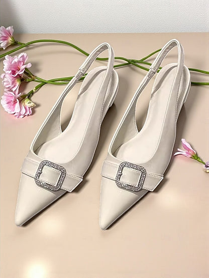 Flats with Satin Slingback Buckle Rhinestone Women's Pink