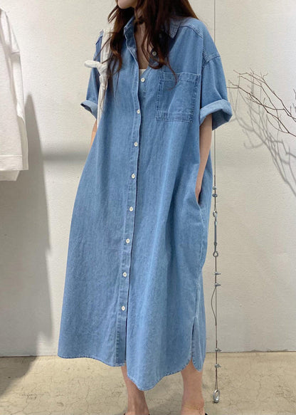 Boho Blue Holiday Denim Dress Oversized Summer