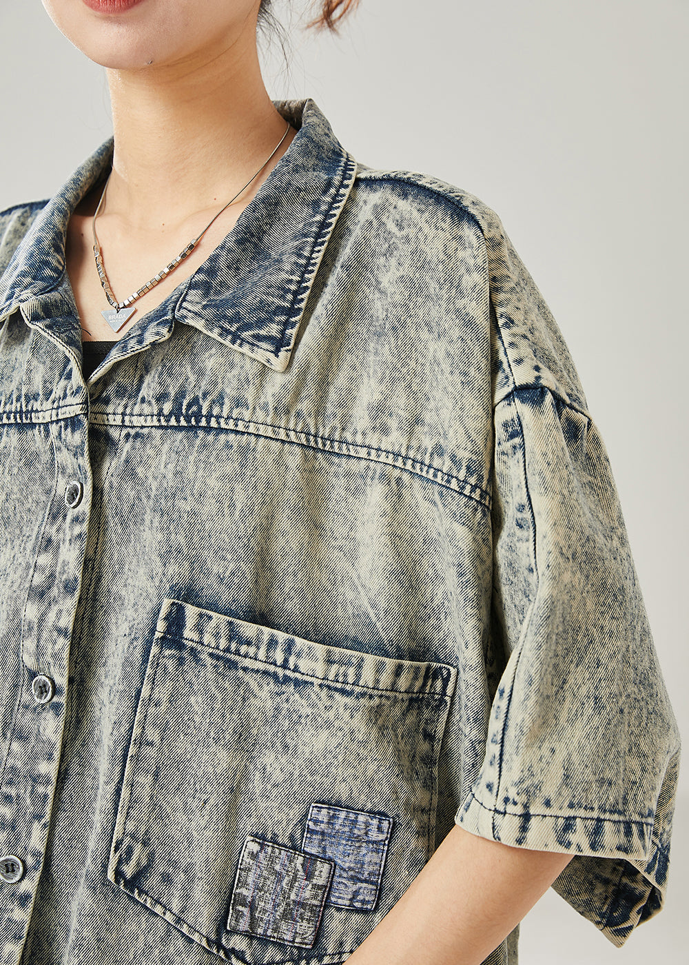 Modern Grey Oversized Pockets Denim Jacket Summer AZ1048