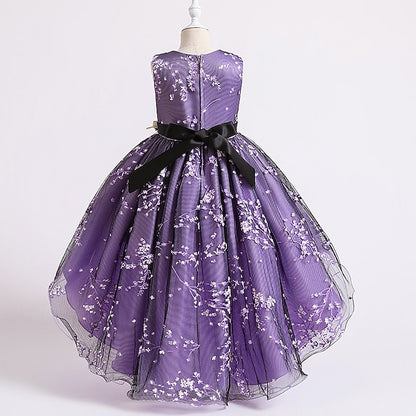 Dress Colored Girls' Kids Solid Wedding Floral Sleeveless