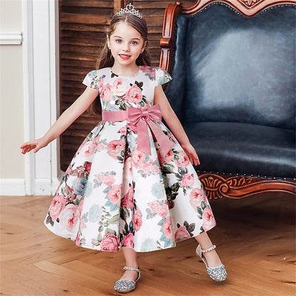 Party Girls' Floral Kids Flower Dress Short Sleeve